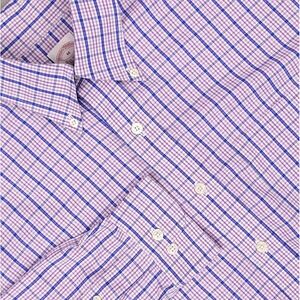 Brooks Brothers Shirt Mens Medium Purple Blue Plaid Non Iron Cotton Button Down